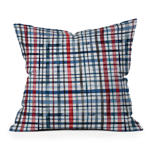 Ninola Design Christmas Checks Tartan Blue Throw Pillow