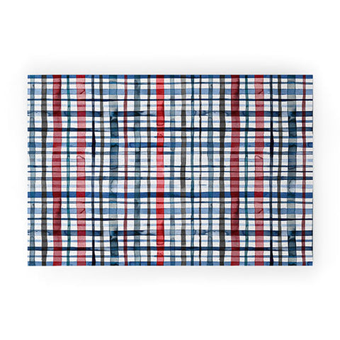 Ninola Design Christmas Checks Tartan Blue Welcome Mat