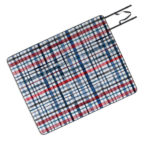 Ninola Design Christmas Checks Tartan Blue Picnic Blanket