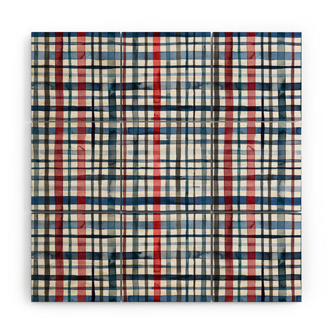Ninola Design Christmas Checks Tartan Blue Wood Wall Mural