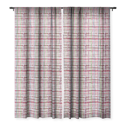 Ninola Design Christmas Checks Tartan Red Sheer Window Curtain