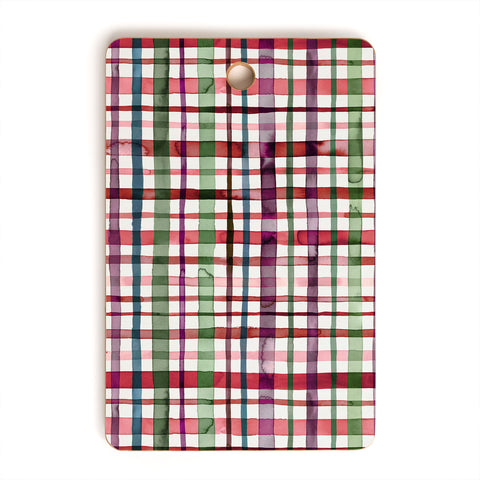Ninola Design Christmas Checks Tartan Red Cutting Board Rectangle