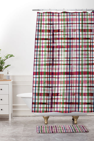 Ninola Design Christmas Checks Tartan Red Shower Curtain And Mat