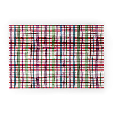 Ninola Design Christmas Checks Tartan Red Welcome Mat