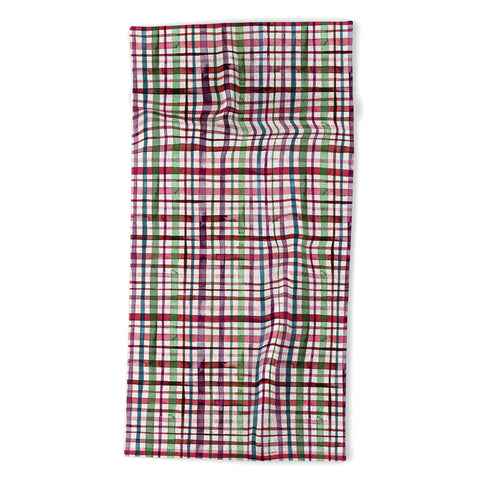 Ninola Design Christmas Checks Tartan Red Beach Towel