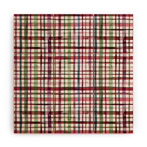 Ninola Design Christmas Checks Tartan Red Wood Wall Mural