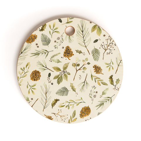 Ninola Design Christmas holiday botanical Cutting Board Round
