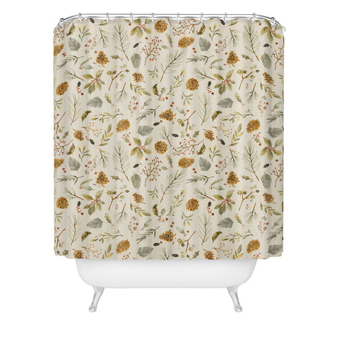 Ninola Design Christmas holiday botanical Shower Curtain
