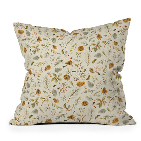 Ninola Design Christmas holiday botanical Throw Pillow