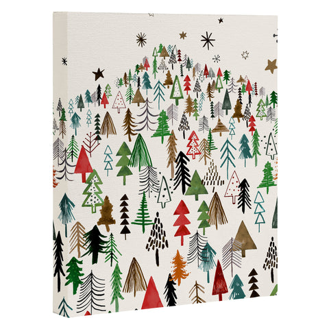 Ninola Design Christmas pines forest Red green Art Canvas