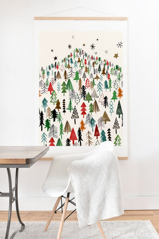 Ninola Design Christmas pines forest Red green Art Print And Hanger