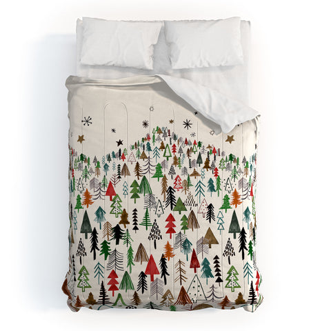 Ninola Design Christmas pines forest Red green Comforter