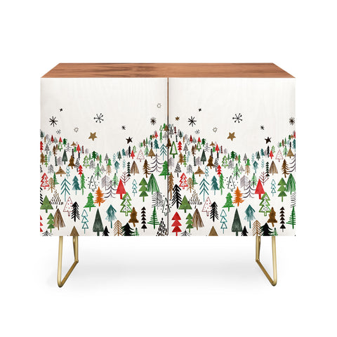 Ninola Design Christmas pines forest Red green Credenza