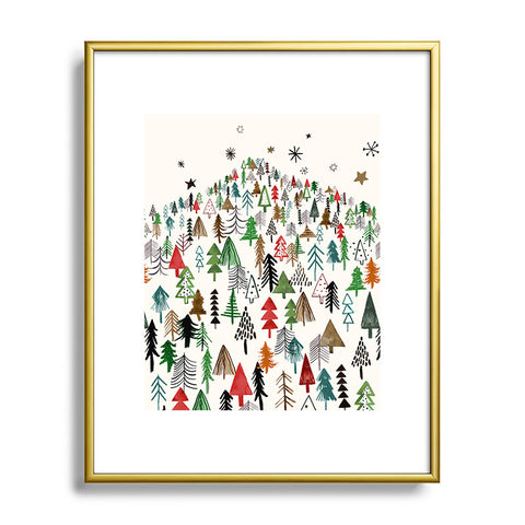 Ninola Design Christmas pines forest Red green Metal Framed Art Print
