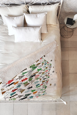 Ninola Design Christmas pines forest Red green Fleece Throw Blanket