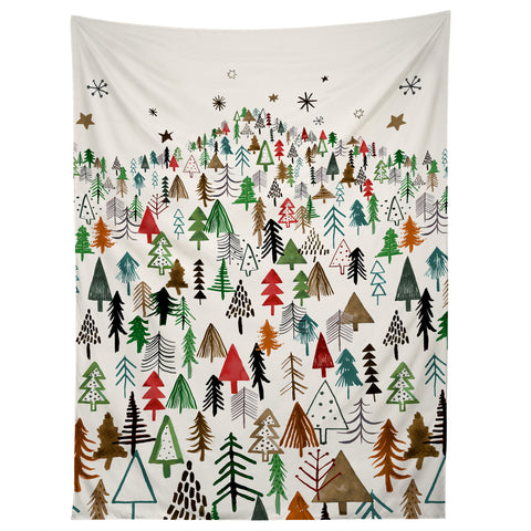 Ninola Design Christmas pines forest Red green Tapestry