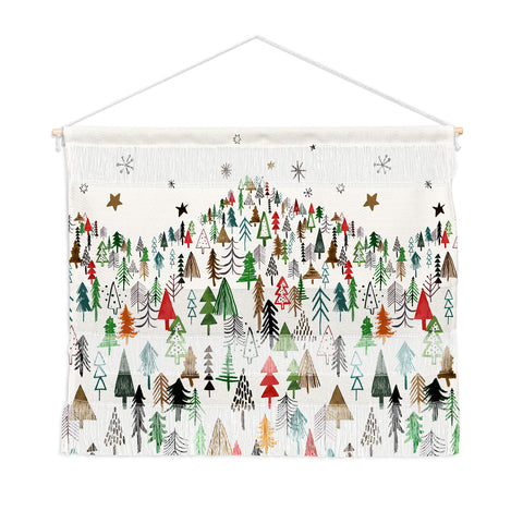 Ninola Design Christmas pines forest Red green Wall Hanging Landscape
