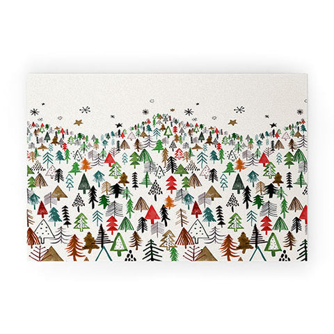 Ninola Design Christmas pines forest Red green Welcome Mat