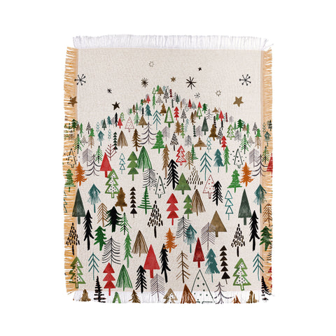 Ninola Design Christmas pines forest Red green Throw Blanket