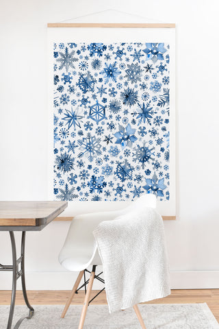 Ninola Design Christmas Stars Snowflakes Blue Art Print And Hanger