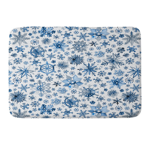 Ninola Design Christmas Stars Snowflakes Blue Memory Foam Bath Mat