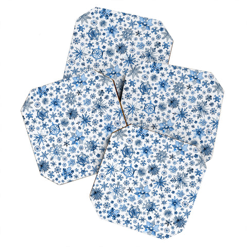 Ninola Design Christmas Stars Snowflakes Blue Coaster Set