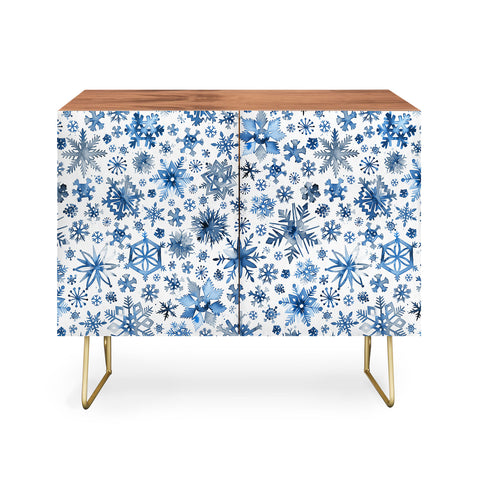 Ninola Design Christmas Stars Snowflakes Blue Credenza