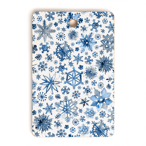 Ninola Design Christmas Stars Snowflakes Blue Cutting Board Rectangle