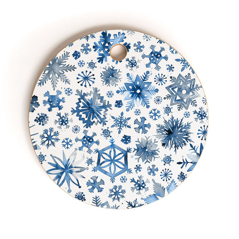 Ninola Design Christmas Stars Snowflakes Blue Cutting Board Round