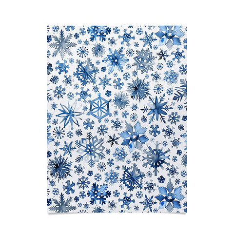 Ninola Design Christmas Stars Snowflakes Blue Poster