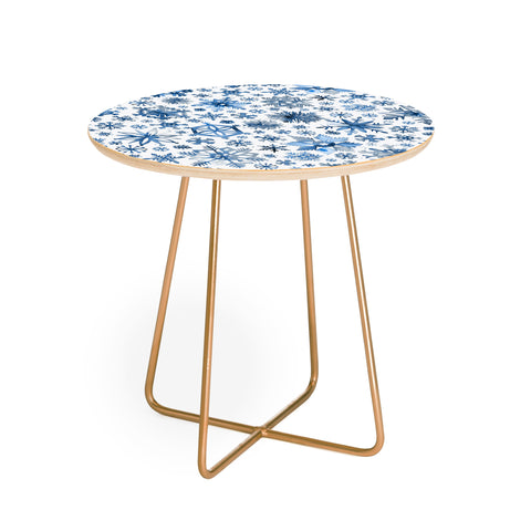 Ninola Design Christmas Stars Snowflakes Blue Round Side Table