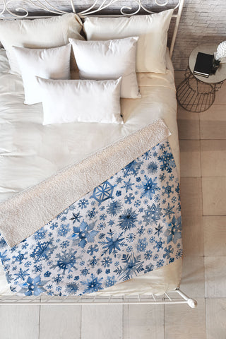 Ninola Design Christmas Stars Snowflakes Blue Fleece Throw Blanket