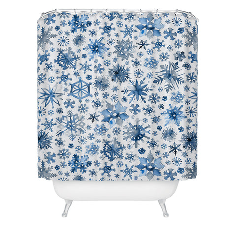Ninola Design Christmas Stars Snowflakes Blue Shower Curtain