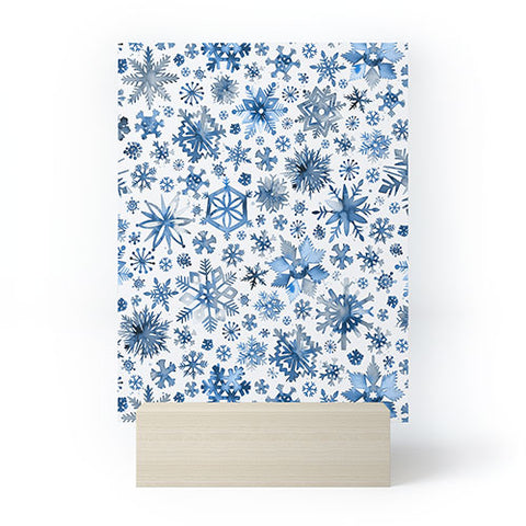 Ninola Design Christmas Stars Snowflakes Blue Mini Art Print