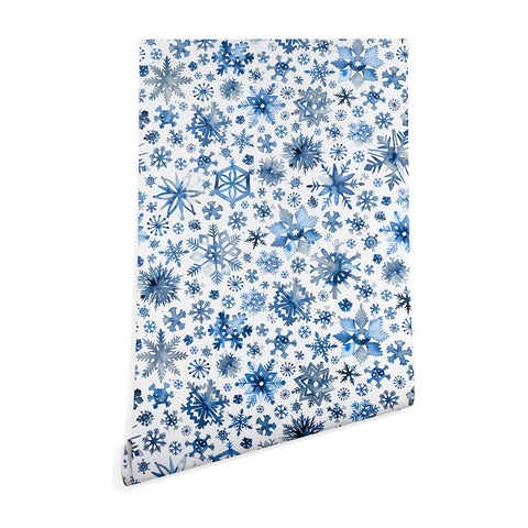 Ninola Design Christmas Stars Snowflakes Blue Wallpaper