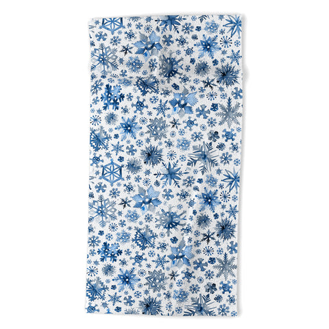 Ninola Design Christmas Stars Snowflakes Blue Beach Towel