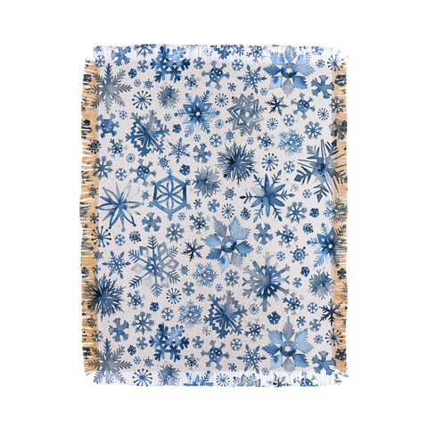 Ninola Design Christmas Stars Snowflakes Blue Throw Blanket