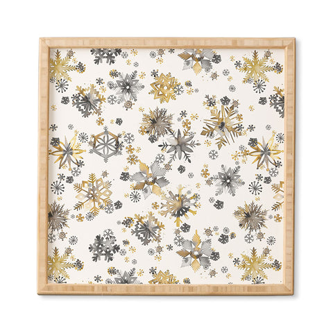 Ninola Design Christmas Stars Snowflakes Golden Framed Wall Art