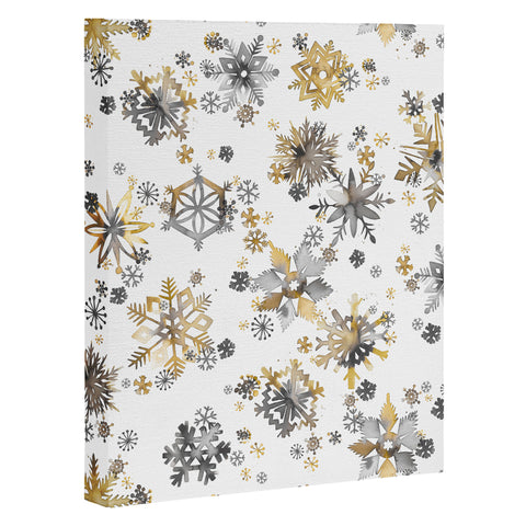 Ninola Design Christmas Stars Snowflakes Golden Art Canvas