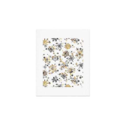 Ninola Design Christmas Stars Snowflakes Golden Art Print