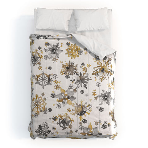Ninola Design Christmas Stars Snowflakes Golden Comforter
