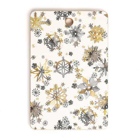 Ninola Design Christmas Stars Snowflakes Golden Cutting Board Rectangle