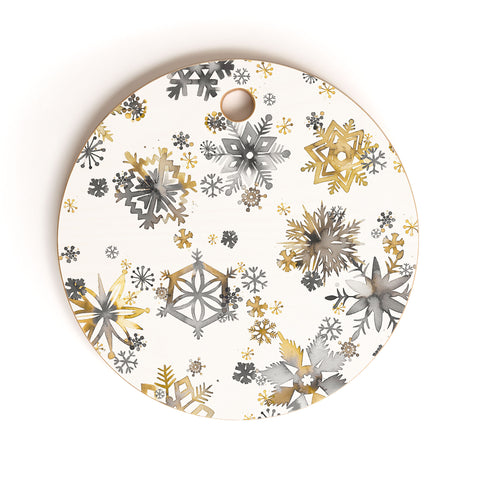 Ninola Design Christmas Stars Snowflakes Golden Cutting Board Round