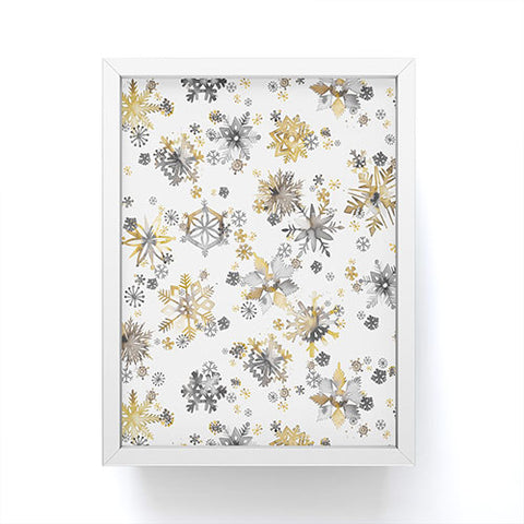 Ninola Design Christmas Stars Snowflakes Golden Framed Mini Art Print