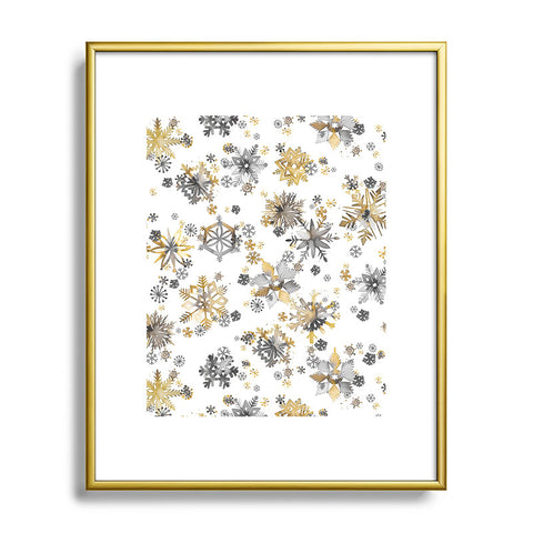 Ninola Design Christmas Stars Snowflakes Golden Metal Framed Art Print