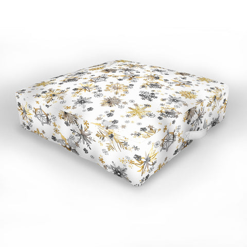 Ninola Design Christmas Stars Snowflakes Golden Outdoor Floor Cushion