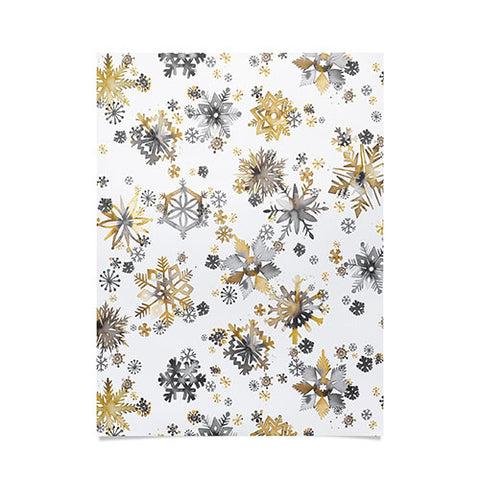 Ninola Design Christmas Stars Snowflakes Golden Poster