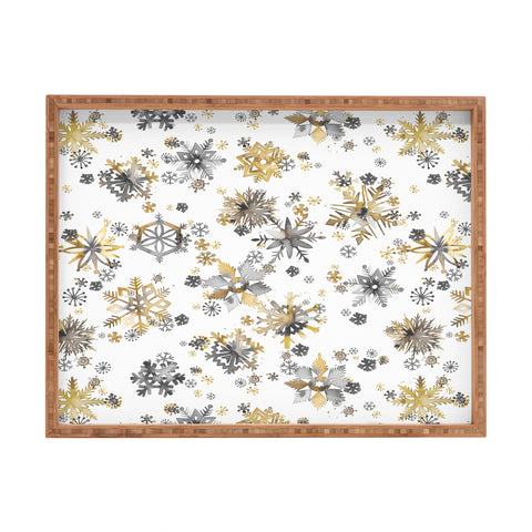 Ninola Design Christmas Stars Snowflakes Golden Rectangular Tray