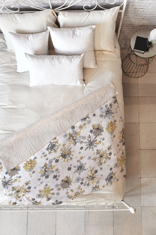 Ninola Design Christmas Stars Snowflakes Golden Fleece Throw Blanket