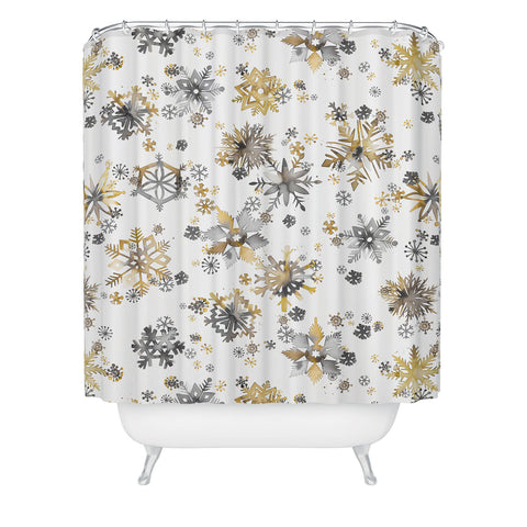 Ninola Design Christmas Stars Snowflakes Golden Shower Curtain